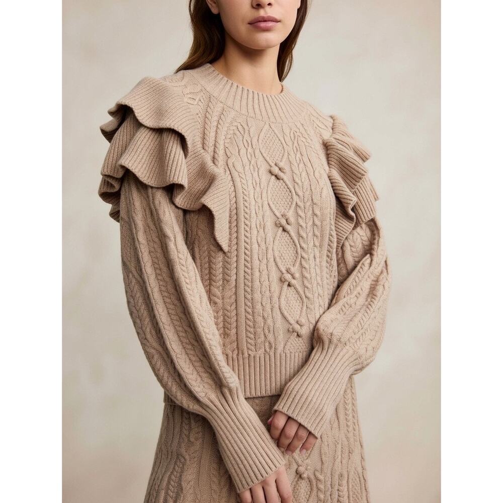 Vici Collection Ruffle Shoulder Cable Knit Sweater XS